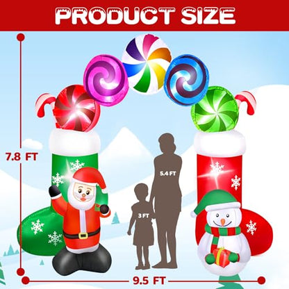 7.8FT Christmas Inflatable Archway with Santa Snowman & LED Lights - Yard Decor
