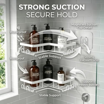 White 2 Pack L-Shaped Corner Shower Caddies Wall-Mounted Rustproof Stainless Steel