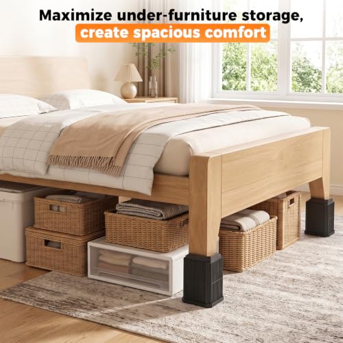 3.7 Inch Bed Risers - Black Adjustable Furniture Risers for Heavy Loads