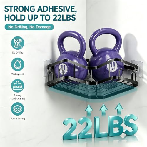 Corner Shower Caddy 5-Pack with Rustproof Stainless Steel Shelves and Hooks - No Drilling