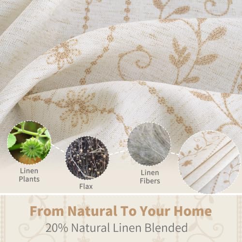 BGment Boho Floral Border Linen Curtains for Living Room, 2 Panels, Beige, 52"W x 84"L