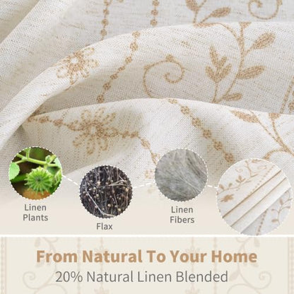 BGment Boho Floral Border Linen Curtains for Living Room, 2 Panels, Beige, 52"W x 84"L