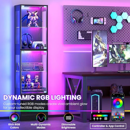 Display Cabinet with Glass Doors RGB Lighting & Bottom Storage - Black - Variation of THIS listing
