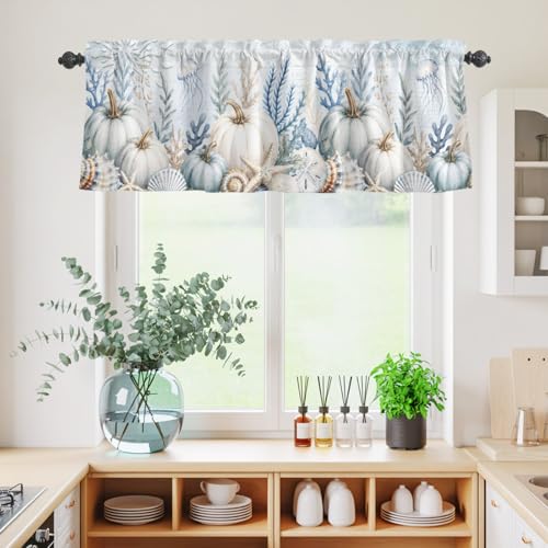 Light Blue Coastal Farmhouse Kitchen Curtains Set - 3 Pieces, 54 x 36 Inches