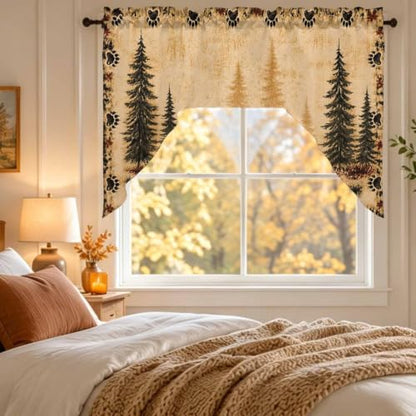 Vintage Wildlife Swag Curtains Valance and Tier Set Black & Brown / 56x36 Inch