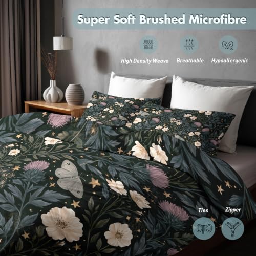 California King Botanical Floral Duvet Cover Set - Multicolor Microfiber Bedding