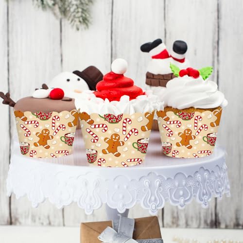Gingerbread Man Christmas Cupcake Wrappers - 100 Pcs Holiday Baking Cups