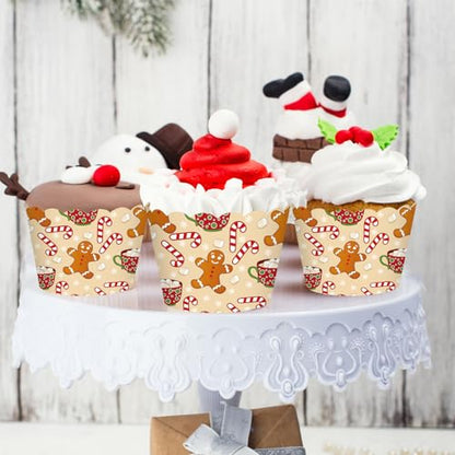 Gingerbread Man Christmas Cupcake Wrappers - 100 Pcs Holiday Baking Cups