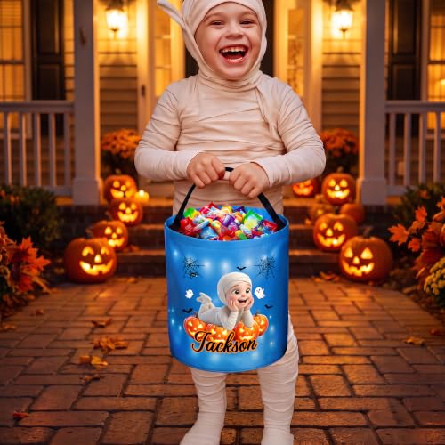 Personalized Halloween Cartoon Character Pumpkin LED Light Bucket for Kids