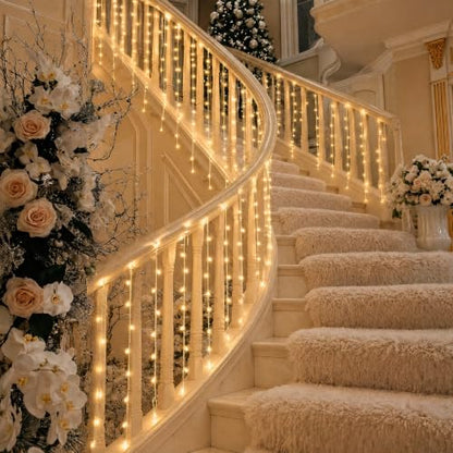 Staircase Curtain Lights 23.6ft with 576 LEDs, 8 Modes, USB & 110V Compatible