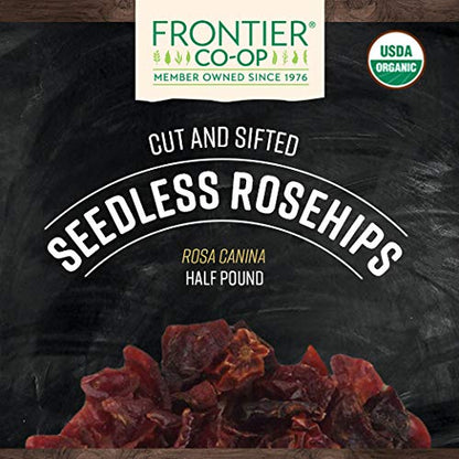 Frontier Co-op Rosehips Seedless, Cut & Sifted, Certified Organic, Kosher | 1/2 lb. Bulk Bag | Rosa canina L.