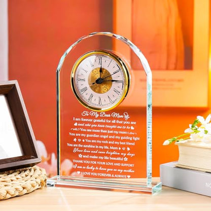 Glass Clock Gift for Mom from Daughter Son - Keepsake Present with Love Message - Mom Gifts from Daughter Son - Mothers Day Christmas Valentine's Day - Mom Gifts