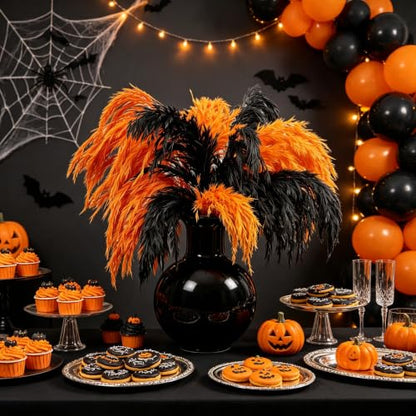 Halloween Black and Orange Pampas Grass for Fall Decor - 17 Inches