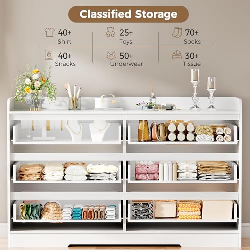 White Dresser with 6 Drawers - Modern 6-Drawer Bedroom Chest | Anti-Tip, MDF