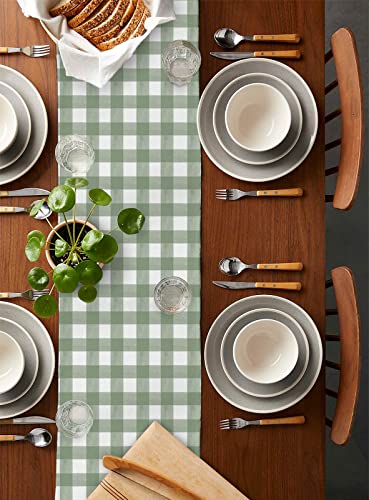 Sage Green Buffalo Plaid Table Runner 13x108 Inches Farmhouse Decor - Sage Green