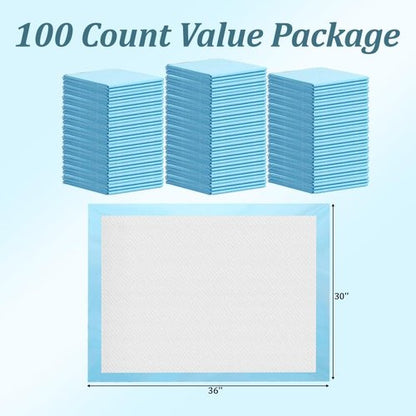100 Count Disposable Bed Pads 30" x 36" for Adults, Kids & Pets – Super Absorbent Chucks Pads with Waterproof Backing, Leakproof Incontinence Underpads, Soft Non-Woven Top, Bed & Furniture Protection