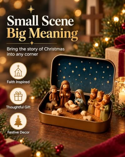 Mini Nativity Scene Set Tin Box - Style 1 - Christmas Figurines Keepsake