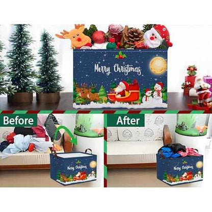 Large Christmas Gifts Empty Baskets Kids Collapsible Holiday Storage Bin with Handle (Deer Santa Claus)