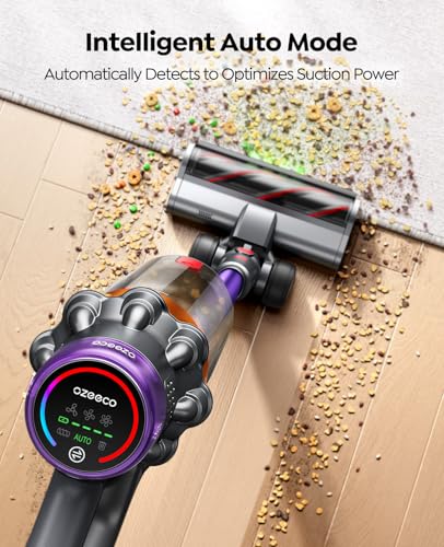Ozeeco Purple Cordless Vacuum Cleaner 650W 55KPA Touch Screen, Self-Standing