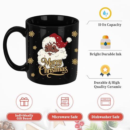 Black Santa Christmas Mug - 11oz Holiday Coffee Cup, Funny Xmas Drinking Cup