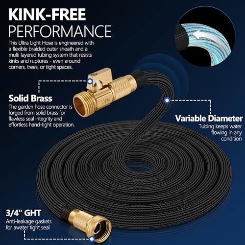 Flexible Garden Hose 25 FT with Kink-Free Design, 10-Pattern Sprayer & Brass Fittings