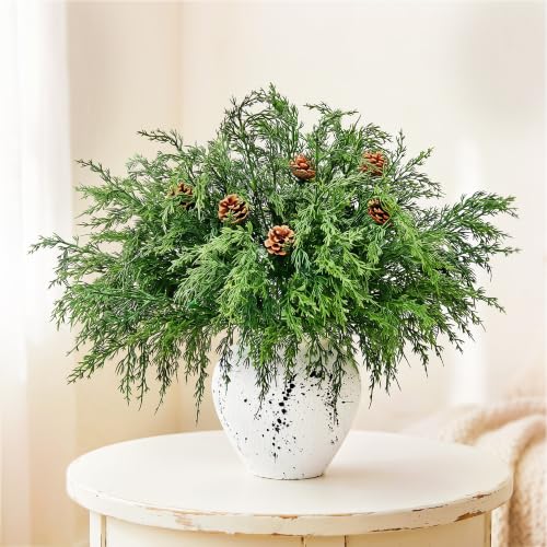 21PCS Artificial Cedar Stems with Pinecones for Holiday Decor - Norfolk Pine Branches & Cones, Indoor Outdoor