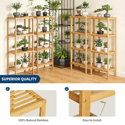 Natural Bamboo 4-Tier Narrow Storage Rack for Bathroom & Home - Water-Resistant