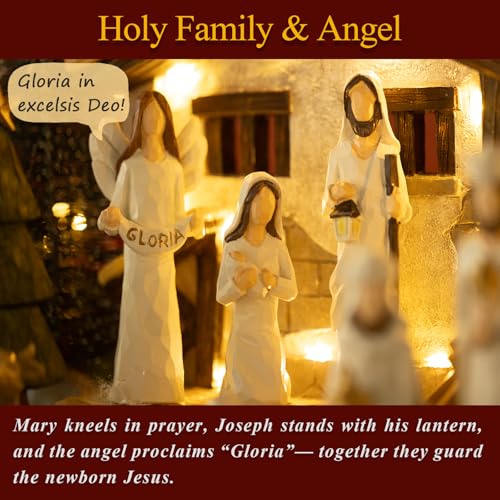 Indoor Nativity Scene Set with 15 Figures and Light-Up Christmas Decor
