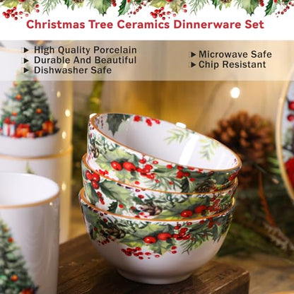 Christmas Snowman Dinnerware Set of 16 with Christmas Tree Variation