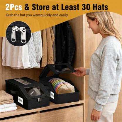 Black Hat Storage Organizer for Baseball Caps 2 Pack Large Capacity