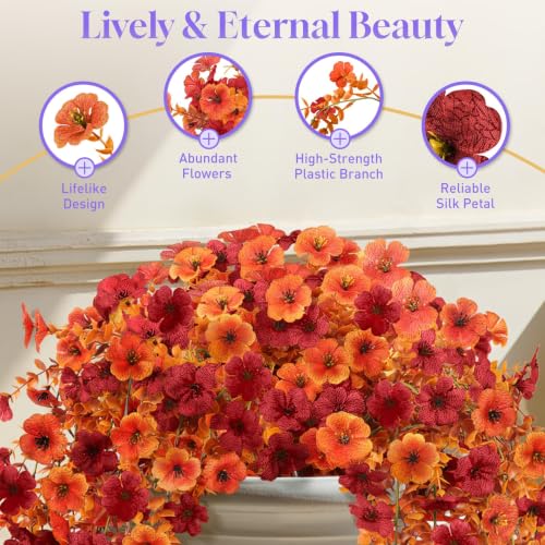 Artificial Hanging Fall Flowers - UV Resistant Orange Red 2 Pack