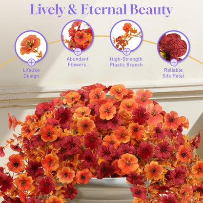 Artificial Hanging Fall Flowers - UV Resistant Orange Red 2 Pack