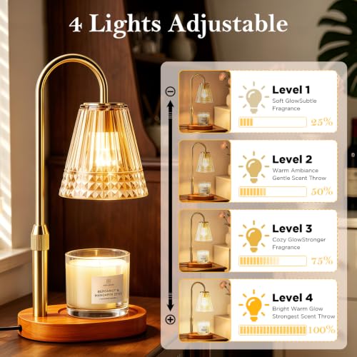 2 Pack Candle Warmer Lamps with Timer & Dimmable Wax Melters - Golden