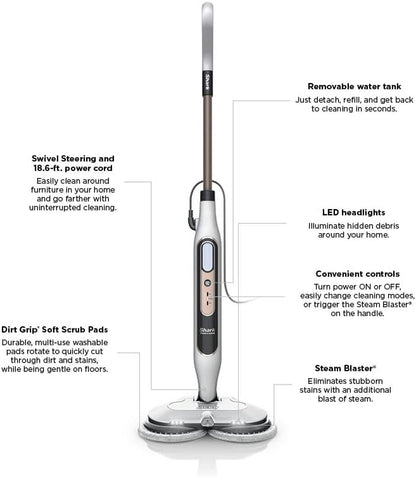 Shark Steam & Scrub Hard Floor Steam Mop - All-in-One with Steam Blaster Technology & LED Headlights | S8201, Rotator White