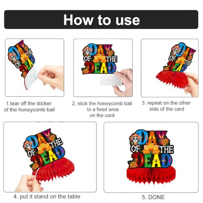 Day of The Dead Decorations 9 Pcs Colorful Honeycomb Table Centerpieces - Dia De Los Muertos