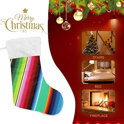 2 Pack Christmas Stockings with Mexican Serape Stripe Design - 17.7 Inch Holiday Fireplace Decor - Variation A12