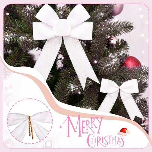 White Christmas Bows Set for Wreaths & Gift Wrapping - 24 Pieces