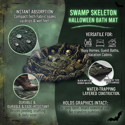 Spooky Optical Illusion Bath Mat - Horror Swamp Scene, Non Slip, 18x34