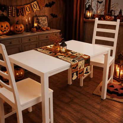 Halloween Patchwork Table Runner - Rustic Farmhouse Style, 73x13.8 Inches