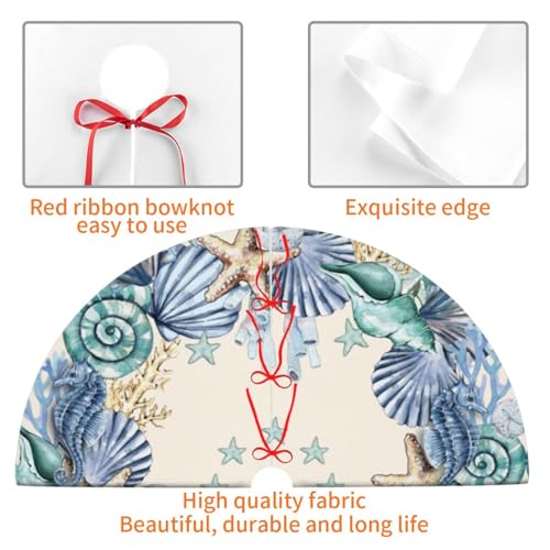 Beach Starfish Coastal Wreath Christmas Tree Skirt - Blue 30" - Holiday Decor