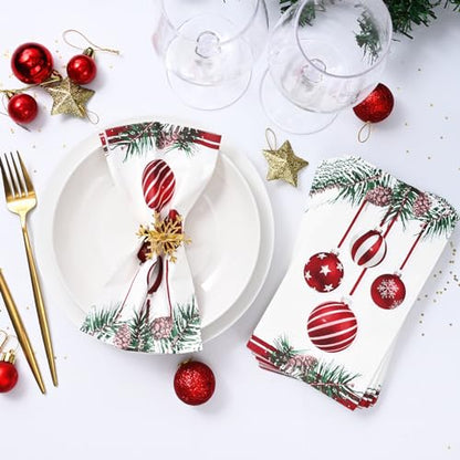 Christmas Disposable Paper Napkins with Pine Cone & Ornament Design - 100 Pack