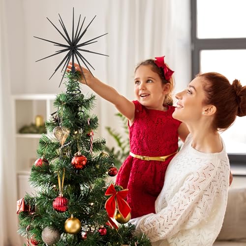 Black Christmas Starburst Tree Topper 13.8 Inch Glittered Burst Decoration