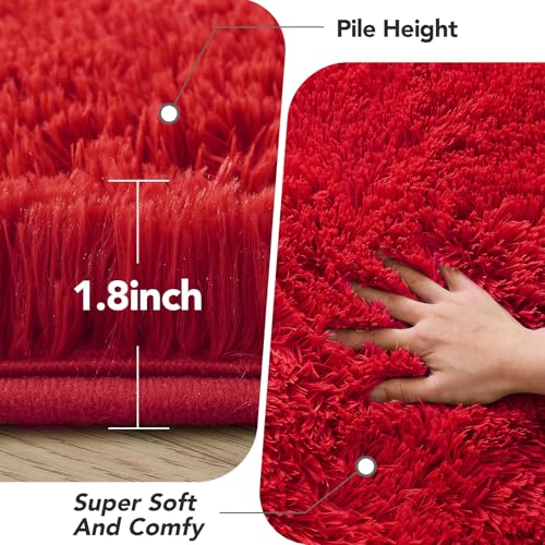 Red Fluffy Rug 4x6 ft Plush Non-Slip Bedroom Carpet - Cozy Shag Home Decor