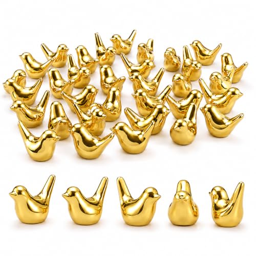 Gold Mini Resin Bird Figurines Set - 120 Pcs with Adhesive Dots for Crafts & Decor