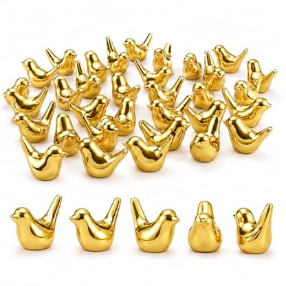 Gold Mini Resin Bird Figurines Set - 120 Pcs with Adhesive Dots for Crafts & Decor
