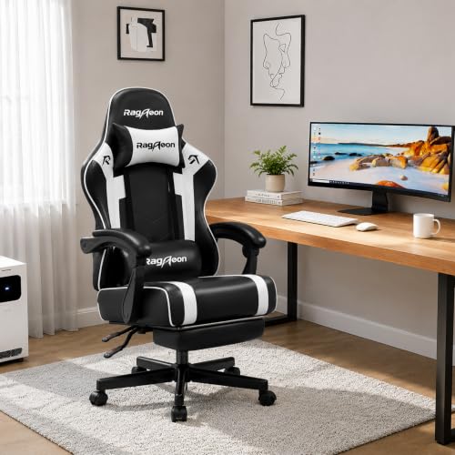Gaming Chair for Adults with Footrest - Ergonomic PC Chair Arctic White