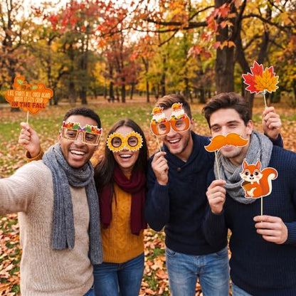Fall Photo Props Set with Pumpkin Frame - 36 Pieces Fall Festival Decorations