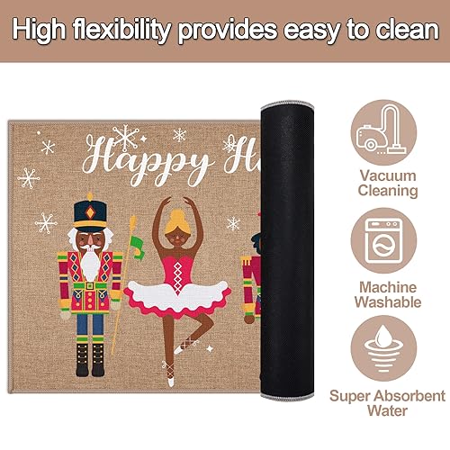Christmas Nutcracker Doormat 32x20 Inch Holiday Welcome Rug - Happy Holidays Variation