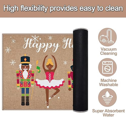 Christmas Nutcracker Doormat 32x20 Inch Holiday Welcome Rug - Happy Holidays Variation