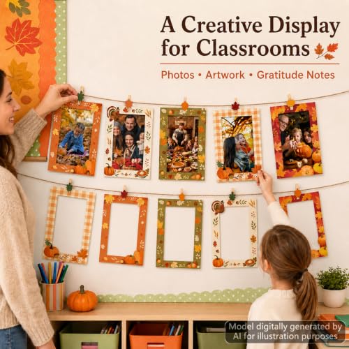 Fall Paper Photo Frames 4x6 with Clips & String - Thanksgiving Decor